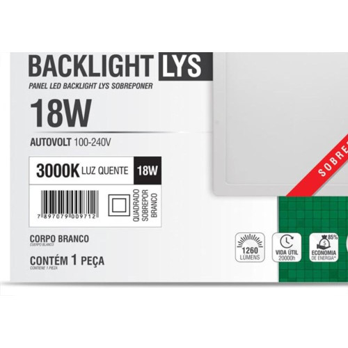 Plaf.Led Tasch.Lys Ext.Qd.18W 3000K 22Cm