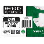 Luminaria Led Plafon Taschibra Frameless Borda Infinita Embutir Quadrado 24W 3000K 17Cm 