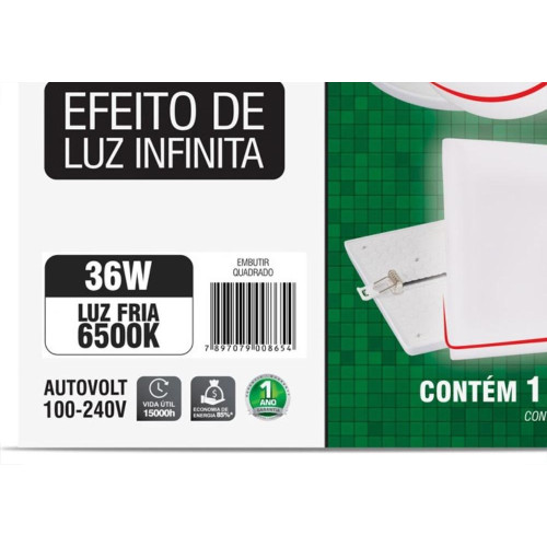 Luminaria Led Plafon Taschibra Frameless Borda Infinita Embutir Quadrado 36W 6500K 22Cm 