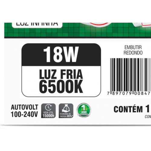 Luminaria Led Plafon Taschibra Frameless Borda Infinita Embutir Redondo 18W 6500K 12Cm 