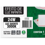 Luminaria Led Plafon Taschibra Frameless Borda Infinita Externo Quadrado 24W 3000K 17Cm 