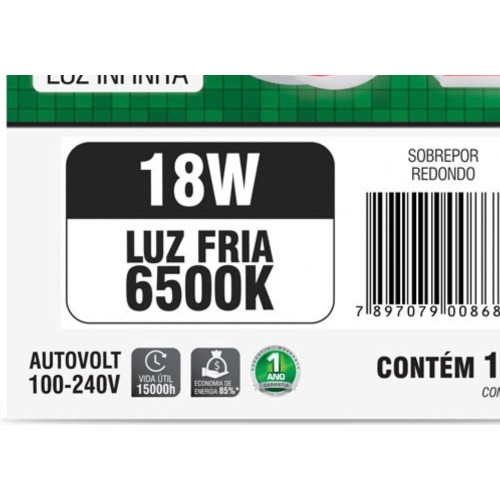 Luminaria Led Plafon Taschibra Frameless Borda Infinita Externo Redondo 18W 6500K 12Cm 