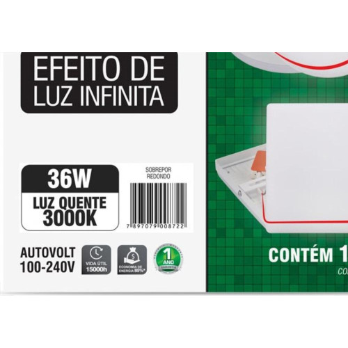 Luminaria Led Plafon Taschibra Frameless Borda Infinita Externo Redondo 36W 3000K 22,2Cm 