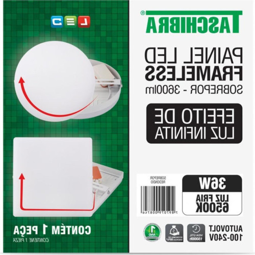 Luminaria Led Plafon Taschibra Frameless Borda Infinita Externo Redondo 36W 6500K 22,2Cm 