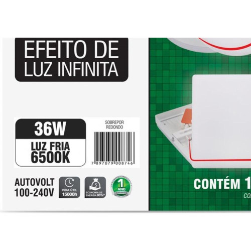 Luminaria Led Plafon Taschibra Frameless Borda Infinita Externo Redondo 36W 6500K 22,2Cm 