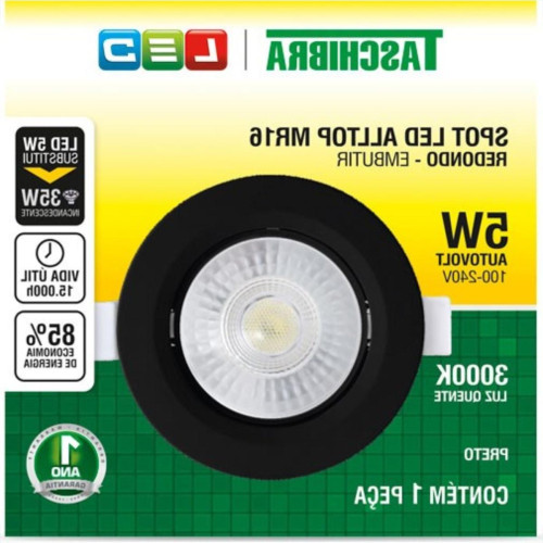 Spot Led Taschibra Alltop Embutir Redondo Preto 5W 3000K 