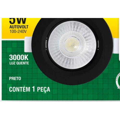 Spot Led Taschibra Alltop Embutir Redondo Preto 5W 3000K 