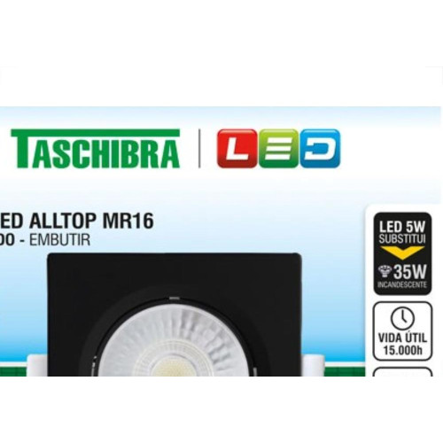 Spot Led Taschibra Alltop Embutir Quadrado Preto 5W 6500K 