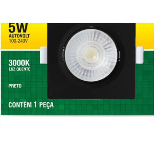Spot Led Taschibra Alltop Embutir Quadrado Preto 5W 3000K 