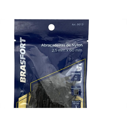 Abracadeira Nylon Brasfort Preta 2,5X 60 100 Pecas 9013
