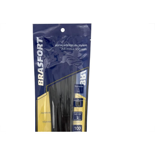 Abracadeira Nylon Brasfort Preta 3,6X300 100 Pecas 9016