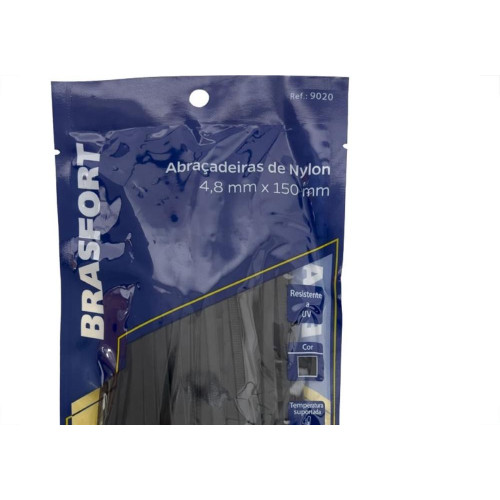Abracadeira Nylon Brasfort Preta 4,8X150 100 Pecas 9020