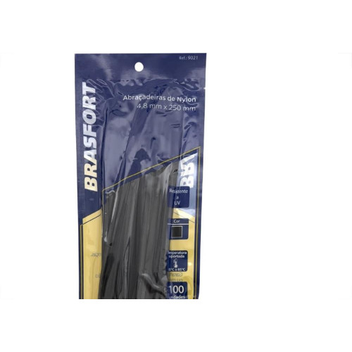Abracadeira Nylon Brasfort Preta 4,8X250 100 Pecas 9021