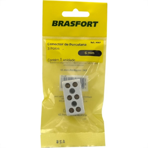 Cartela Conector Porcelana Brasfort 3 Polos 06Mm Com 1 Peca 9087