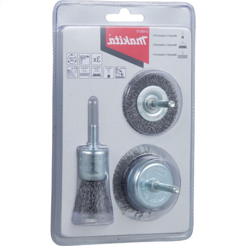 Escova Aco Makita Pincel/Circular/Copo Aco Carbono Kit Com 3 Pecas D-66070