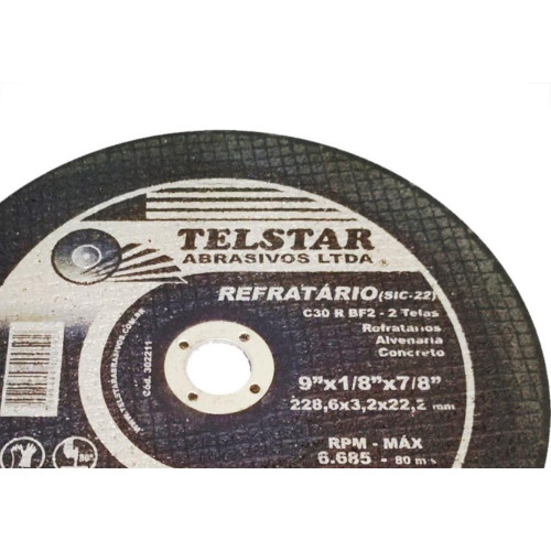 Disco De Corte Para Refratario Telstar 9 X 1/8 X 7/8 2 Telas 302211 - Kit C/5 