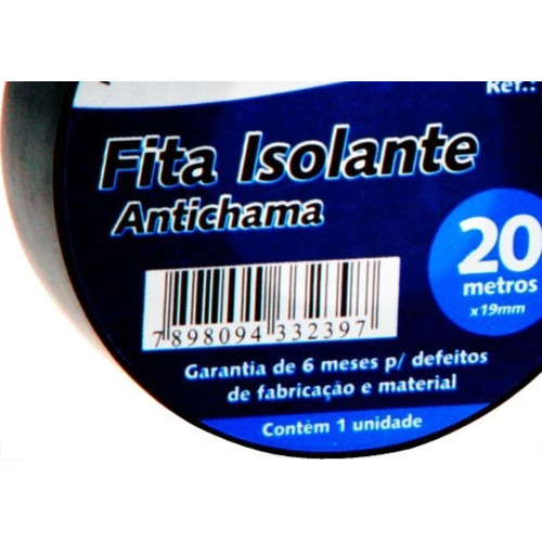 Fita Isolante Brasfort 20M X 19Mm Preta 8239 - Kit C/10 
