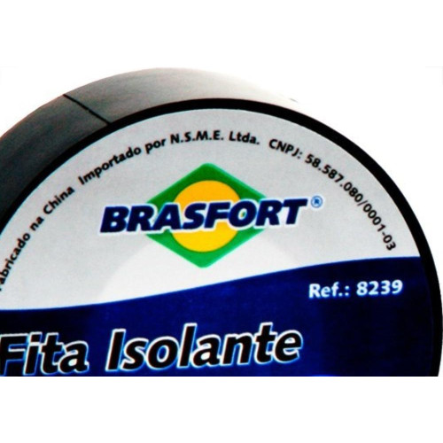 Fita Isolante Brasfort 20M X 19Mm Preta 8239 - Kit C/10 