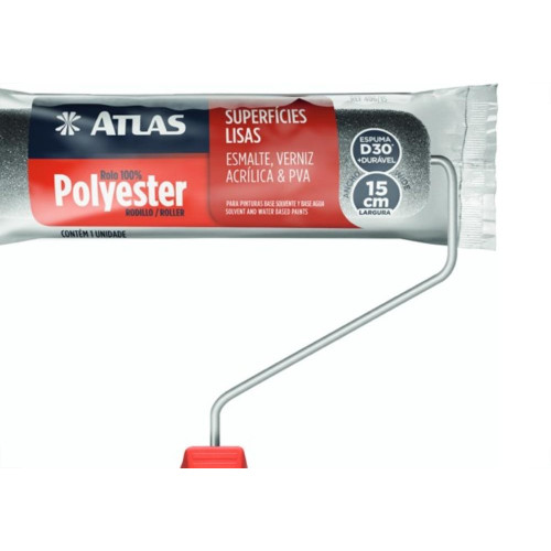 Rolo Poliester Atlas Cinza 406 15Cm Com Cabo 406/15