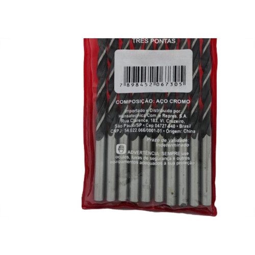 Hansa Tecnica Broca Aco Carbono 3 Ponta Htom 07Mm - Kit C/10 Pc