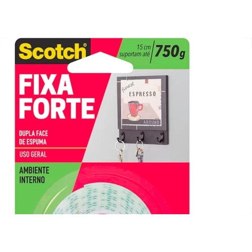 Fita Dupla Face 3M Fixa Forte Espuma 12Mm X 1,5M - 750G