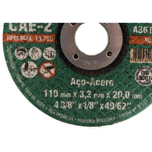 Disco Corte Ferro Itambe 4.3/8''X1/8''X49/62'' - Cae-2 - F-20 Makita - 2 Telas - Kit C/10 Pecas
