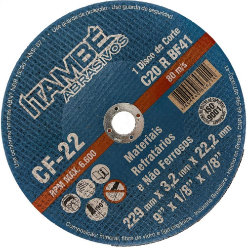 Disco Corte Refratario Itambe 9''X1/8''X7/8''- 2 Telas Cf-22
