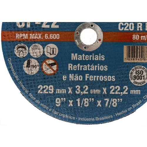 Disco Corte Refratario Itambe 9''X1/8''X7/8''- 2 Telas Cf-22