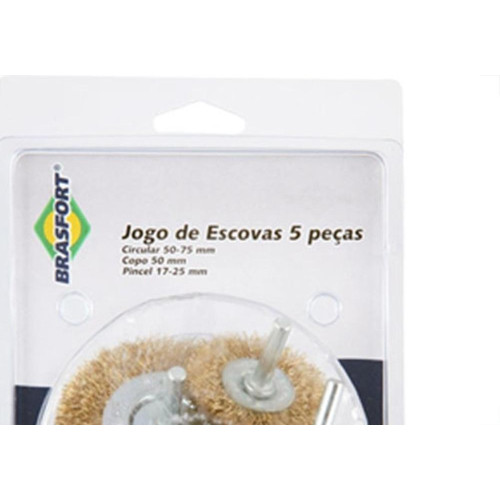 Escova De Aco Circular Brasfort Jogo 5 Pecas Latonadas Com Haste - 7270