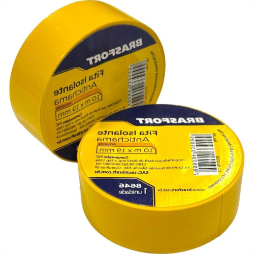 Fita Isolante Brasfort 10M Amarela - 8646 - Kit C/10 Pecas Fita Isolante Brasfort 10M Amarela - 8646 - Kit C/10 Pecas