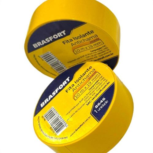 Fita Isolante Brasfort 10M Amarela - 8646 - Kit C/10 Pecas Fita Isolante Brasfort 10M Amarela - 8646 - Kit C/10 Pecas