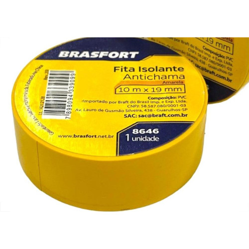 Fita Isolante Brasfort 10M Amarela - 8646 - Kit C/10 Pecas Fita Isolante Brasfort 10M Amarela - 8646 - Kit C/10 Pecas