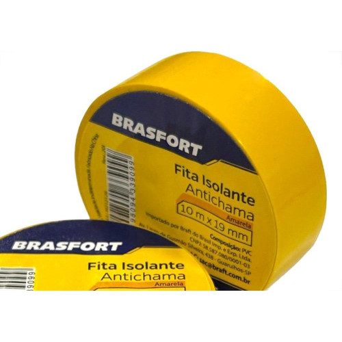 Fita Isolante Brasfort 10M Amarela - 8646 - Kit C/10 Pecas Fita Isolante Brasfort 10M Amarela - 8646 - Kit C/10 Pecas