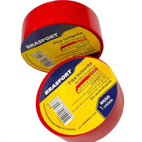 Fita Isolante Brasfort 10M Vermelha - 8650 - Kit C/10 Pecas Fita Isolante Brasfort 10M Vermelha - 8650 - Kit C/10 Pecas