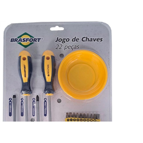 Kit Ferramenta Brasfort 22 Pecas Chave Fenda/Phillips/Bits/Catraca E Prato Magnetico