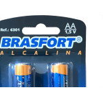 Pilha Brasfort Alcalina Aa Pequena Cartela Com 02 Pecas 6301 - Kit C/12 Cartelas