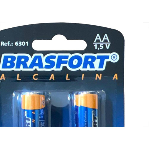Pilha Brasfort Alcalina Aa Pequena Cartela Com 02 Pecas 6301 - Kit C/12 Cartelas
