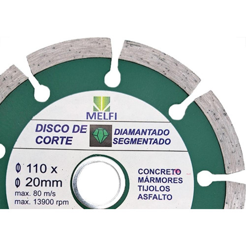 Disco Diamantado Melfi Segmentado Seco 110Mm X 20Mm - 10702