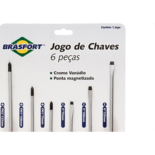 Chave Fenda/Phillips Brasfort Com Ima Cromo Vanadio Com 6 Pecas - 7029