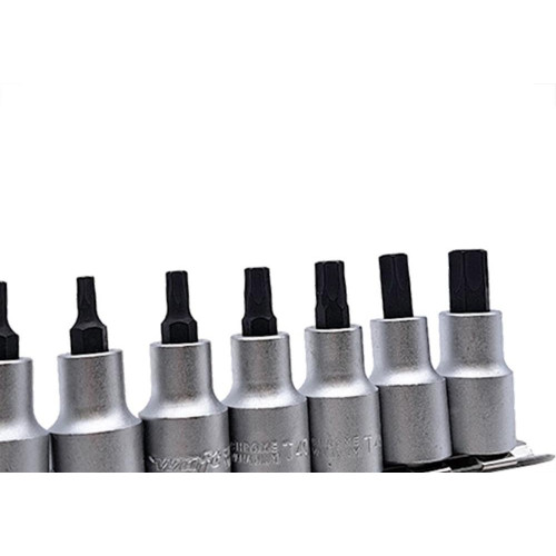 Kit Waft Soquete Bits Torx Curto 1/2''Cromo Vanadio Com 7 Pecas 6345
