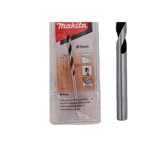 Broca Aco Carbono Madeira Makita 3 Pontas 3Mm - Kit C/5 Pecas