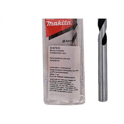 Broca Aco Carbono Madeira Makita 3 Pontas 4Mm - Kit C/5 Pecas