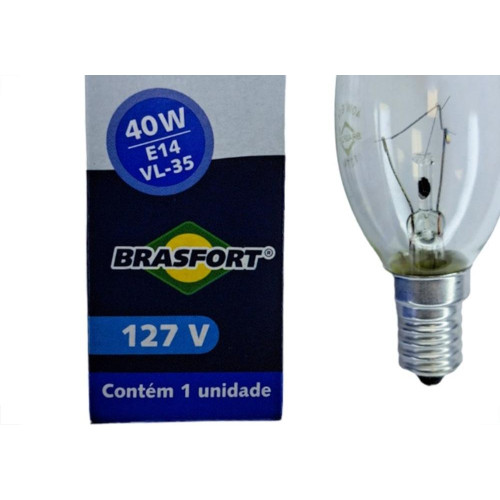 Lampada Vela Lisa Brasfort E-14 Clara 40Wx127V. - Kit C/10 Pecas