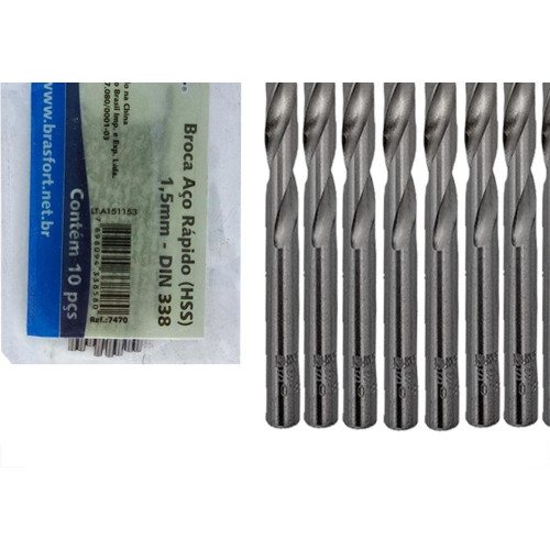 Broca Aco Rapido Brasfort 1,5Mm - 7470 - Kit C/10 Pecas