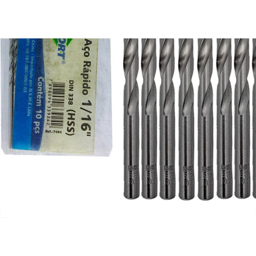 Broca Aco Rapido Brasfort 1/16'' - 7494 - Kit C/10 Pecas