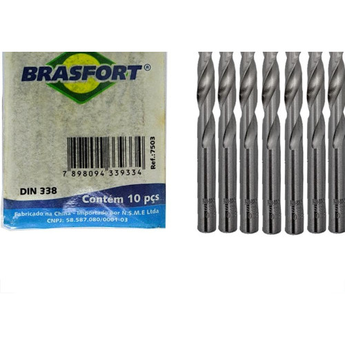 Broca Aco Rapido Brasfort   13/64'' - 7503 - Kit C/10 Pecas