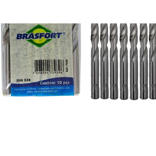 Broca Aco Rapido Brasfort Tam.P 19/64'' - 7509 - Kit C/10 Pecas