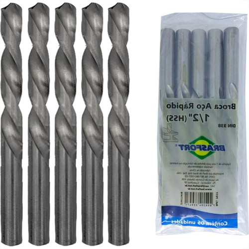 Broca Aco Rapido Brasfort   1/2'' - 7517 - Kit C/5 Pecas