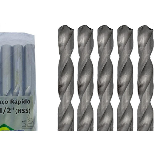 Broca Aco Rapido Brasfort   1/2'' - 7517 - Kit C/5 Pecas