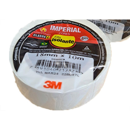 Fita Isolante 3M Imperial. 10M Branca - Kit C/10 Pecas